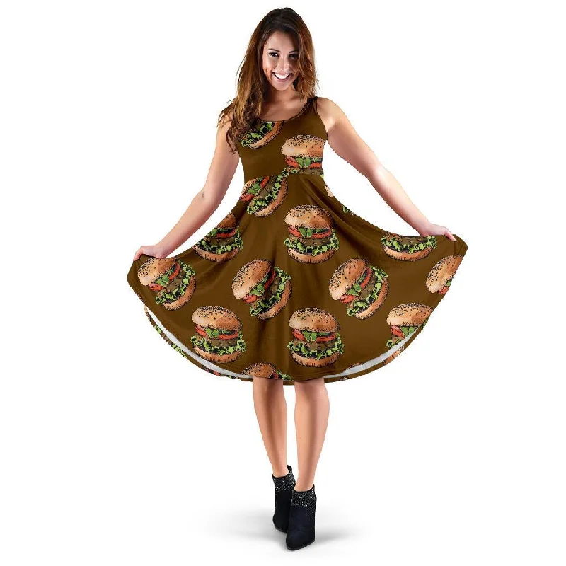 Hamburger Brown Pattern Print Dress Tunics Handmade artisanal