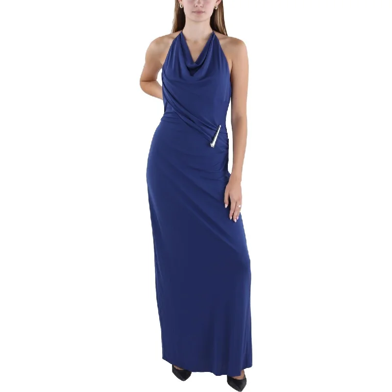 Halston Womens Christina Halter Long Evening Dress Tunics Office stylish