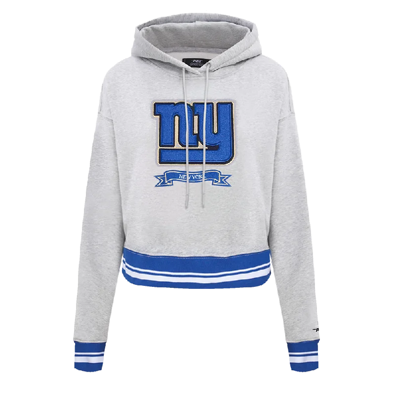 NFL NEW YORK GIANTS PRO PREP RIB FLC WOMEN'S CROPPED PO HOODIE (HEATHER GREY/DODGER BLUE) Hoodie with Button Classic Timeless