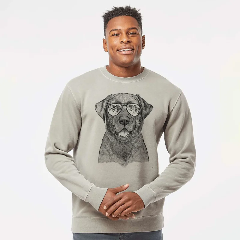 Aviator Heath the Black Lab - Unisex Pigment Dyed Crew Sweatshirt Hoodie with Hem Detail Decorative Unique
