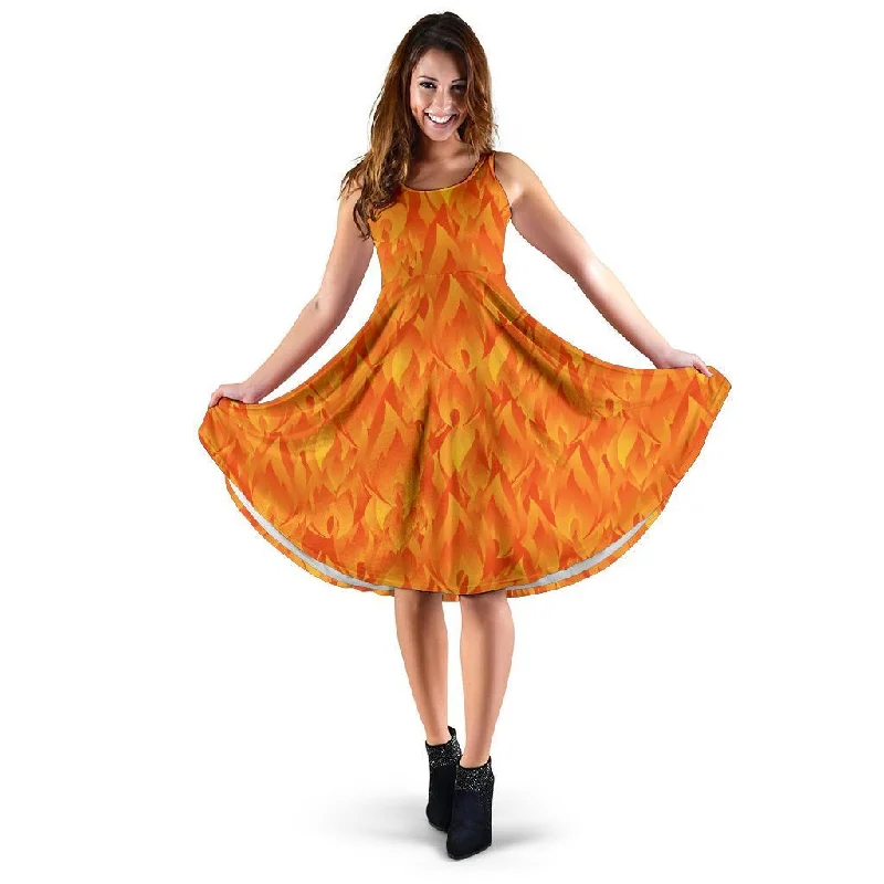 Flame Fire Pattern Print Dress Tunics Satin smooth