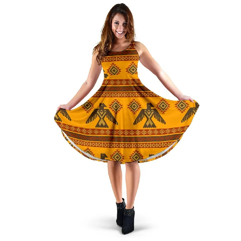 Eagle Aztec Pattern Print Dress Cowl Neckline Elegant