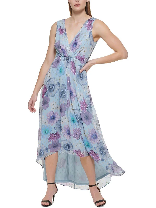 Petites Womens Hi Low Metallic Evening Dress Tunics Bridal satin