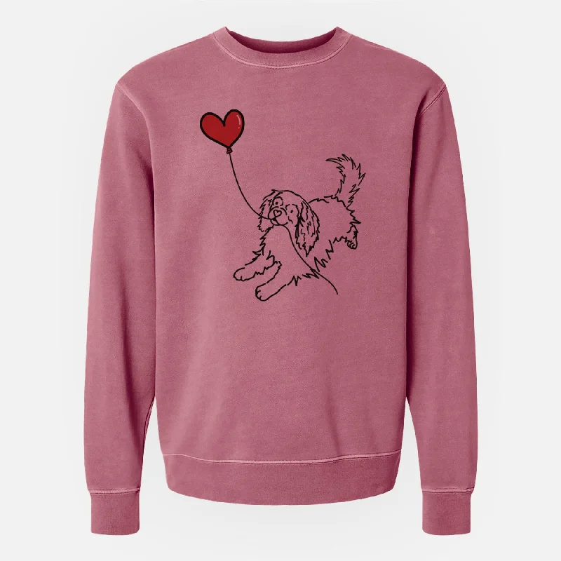 Cavalier King Charles Heart String - Unisex Pigment Dyed Crew Sweatshirt Hoodie with Mock Neck Collared Structured