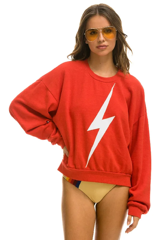 BOLT STITCH RELAXED CREW SWEATSHIRT - RED // WHITE Hoodie with Back Slit Movement Comfort
