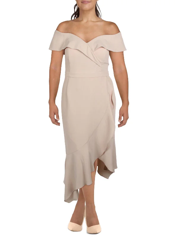 Plus Womens Knit Ruffled Evening Dress Tunics Wedding white