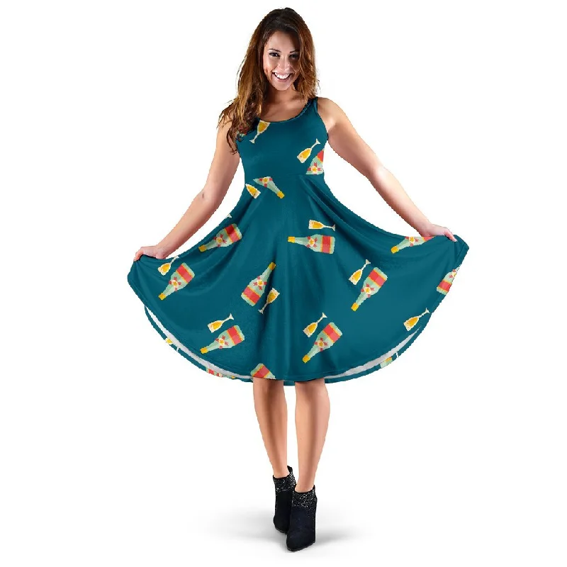 Champagne Print Pattern Dress Tunics Mesh breathable