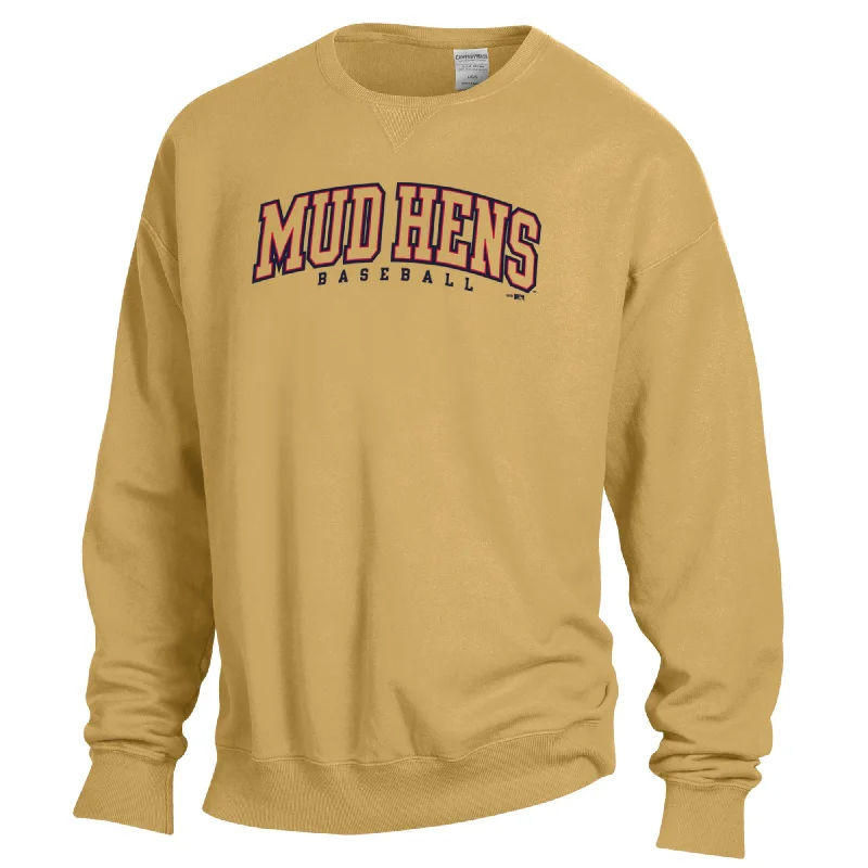 Toledo Mud Hens Gold Hens Comfort Wash Crewneck Sweatshirt Hoodie with Color Block Contrast Stylish