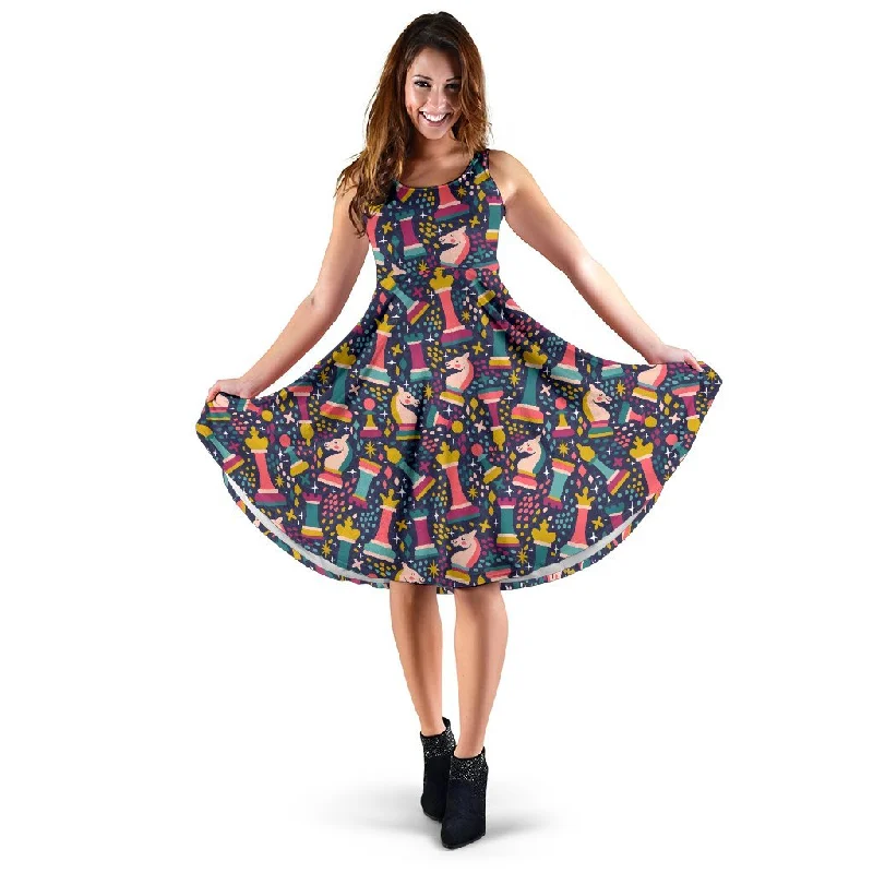Chess Colorful Pattern Print Dress sweetheart Neckline Romantic