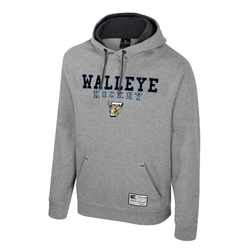 Toledo Walleye Grey Zion Hooded Sweatshirt Hoodie with Hem Ribbing Snug Secure