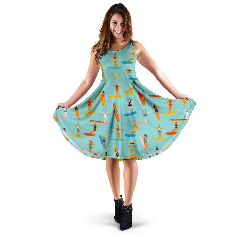 Beach Surfing Pattern Print Dress empire Waist empire