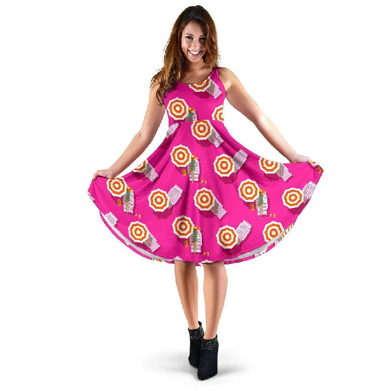 Beach Pink Pattern Print Dress Boatneck Modish Everyday