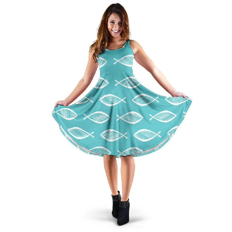 Ichthys Christian Pattern Print Dress Tunics stripes playful