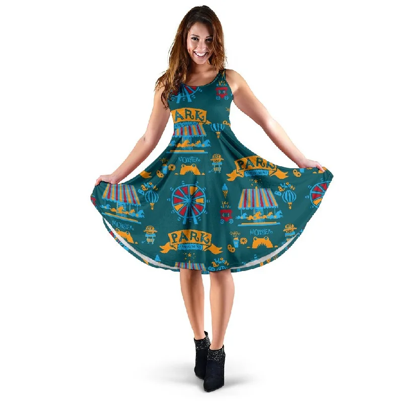 Circus Amusement Park Pattern Print Dress empire Waist empire