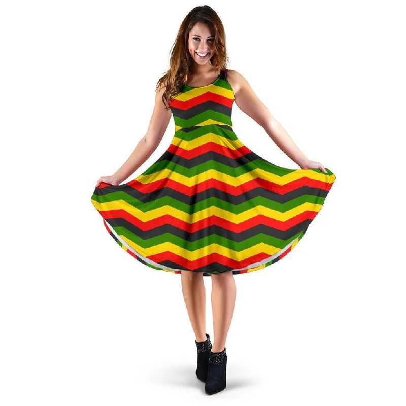 Jamaican Print Pattern Dress Turtleneck Neckline Stylish