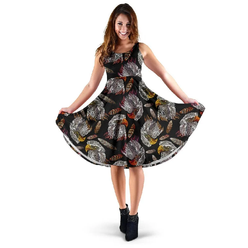 Eagle Pattern Print Dress Maxi Flowy Bohemian