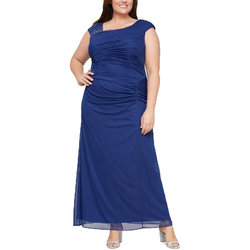Alex Evenings Womens Plus Embellished Mesh Evening Dress Boat Neckline Classic