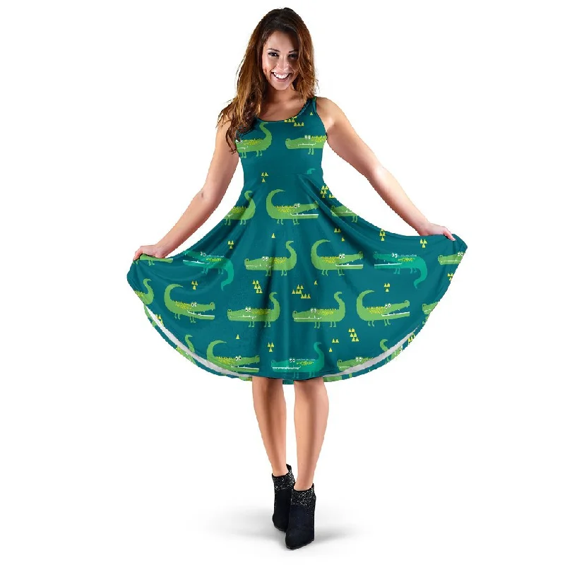 Crocodile Print Pattern Dress Tunics Vintage classic