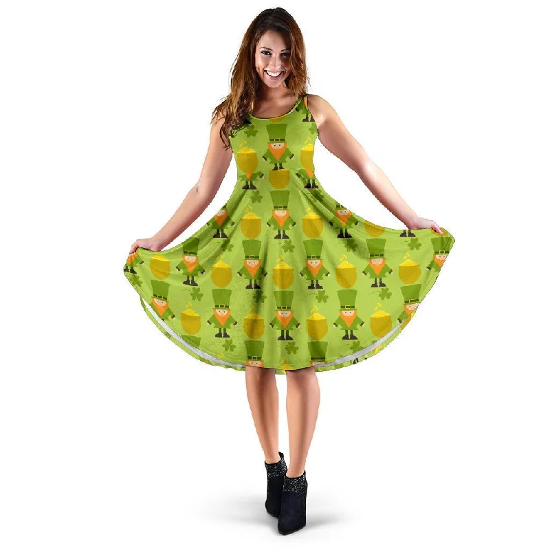 Leprechaun St Patrick's Day Print Pattern Dress Elegant Long Evening