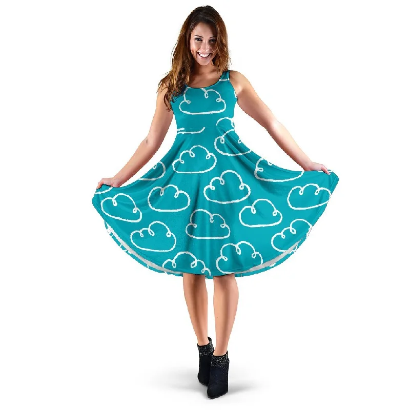 Drawn Cloud Pattern Print Dress Tunics Short Trendy