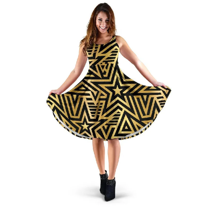 Gold Star Pattern Print Dress Tunics Stylish elegant