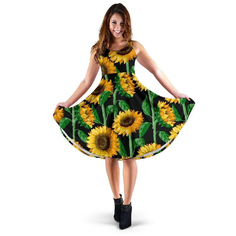 Cartoon Sunflower Pattern Print Dress Tunics Trousers formal
