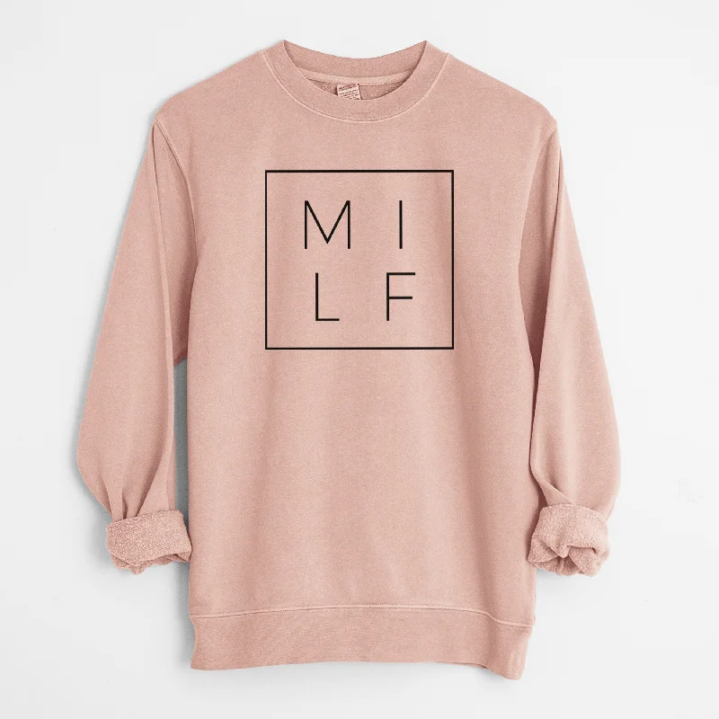 Milf Boxed - Unisex Pigment Dyed Crew Sweatshirt Hoodie with Emblem Brand Identity