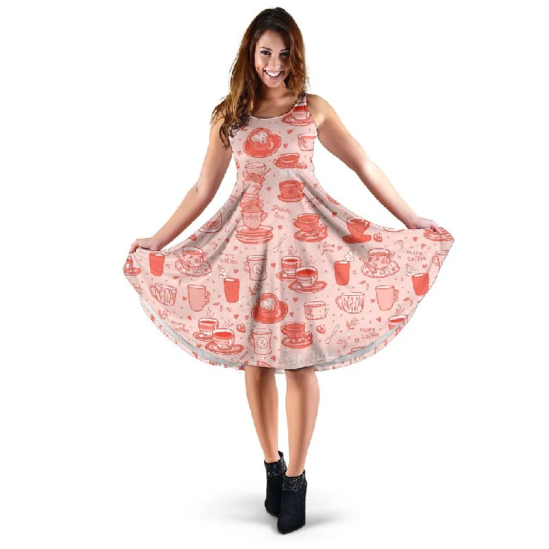 Coffee Pink Pattern Print Dress Tunics Trendy modern
