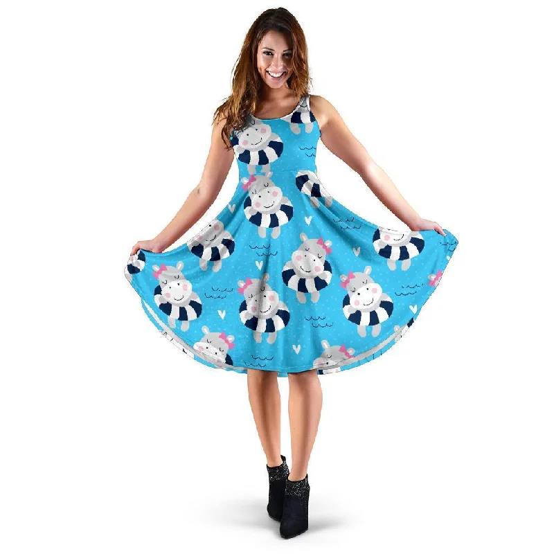 Hippo Cute Pattern Print Dress Tunics Yoga stretchy