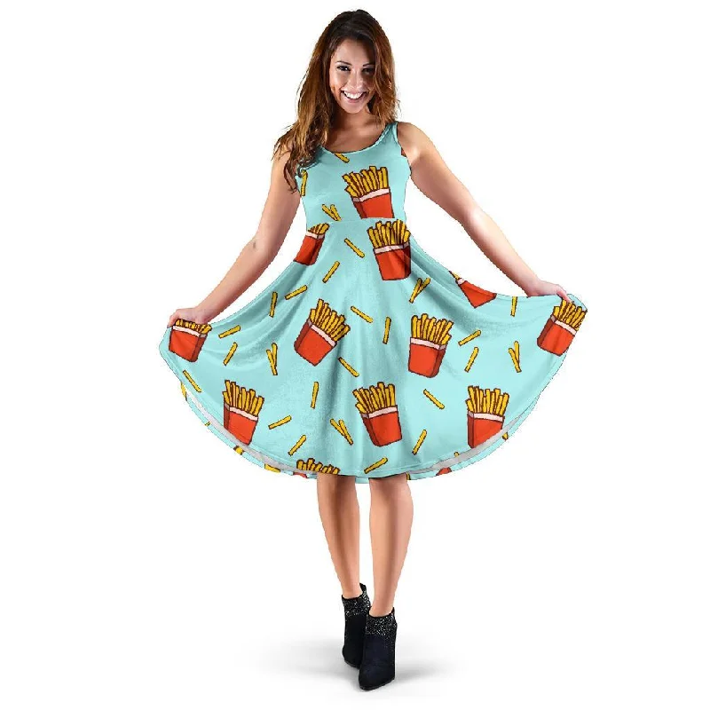 French Fries Print Pattern Dress Tunics Long Elegant