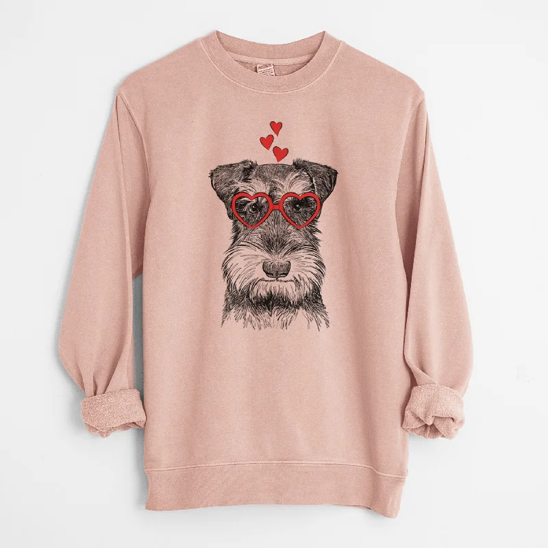 Valentine Murphy the Mini Schnauzer - Unisex Pigment Dyed Crew Sweatshirt Hoodie with Hem Patch Decorative Personalized