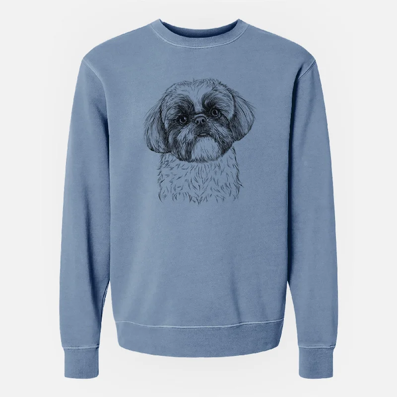 Bare Simon the Shih Tzu - Unisex Pigment Dyed Crew Sweatshirt Hoodie with Button Classic Timeless