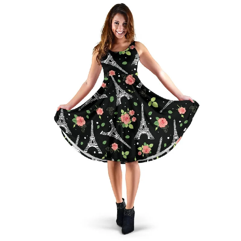 Eiffel Tower Floral Print Pattern Dress Tunics Sophisticated sleek