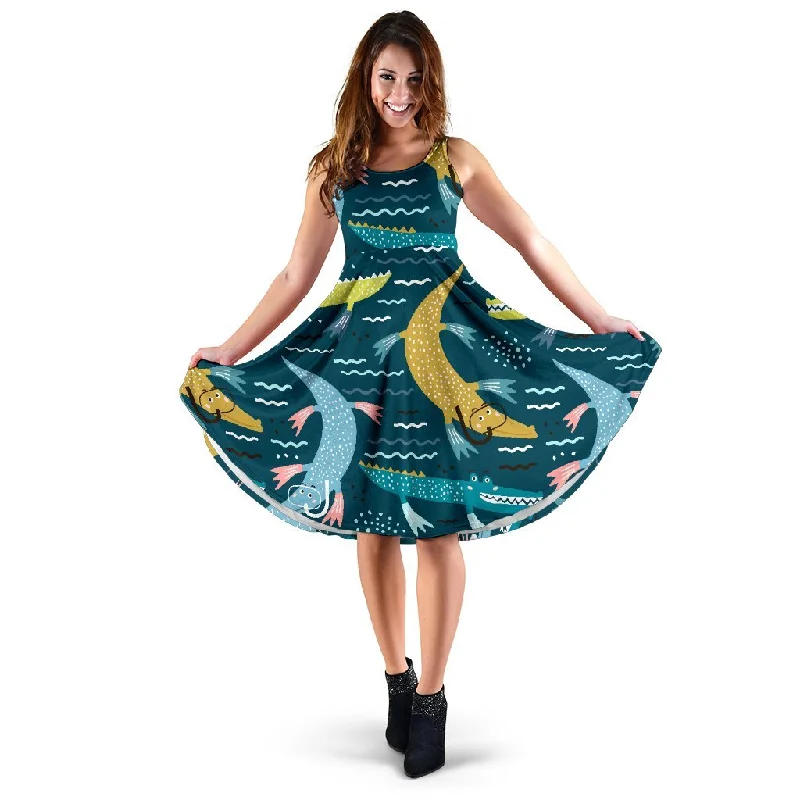Crocodile Cartoon Pattern Print Dress Tunics Brand named