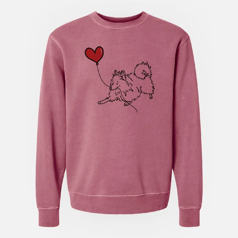 Pomeranian Heart String - Unisex Pigment Dyed Crew Sweatshirt Hoodie with Tie-Dye Psychedelic Retro