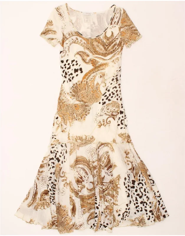 NICE CONNECTION Womens Drop Waist Dress UK 8 Small Beige Paisley Polyamide Tunics Custom made