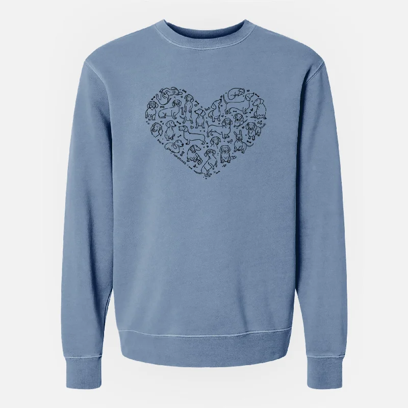 Heart Full of Dachshunds - Unisex Pigment Dyed Crew Sweatshirt Hoodie with Camouflage Military Edgy