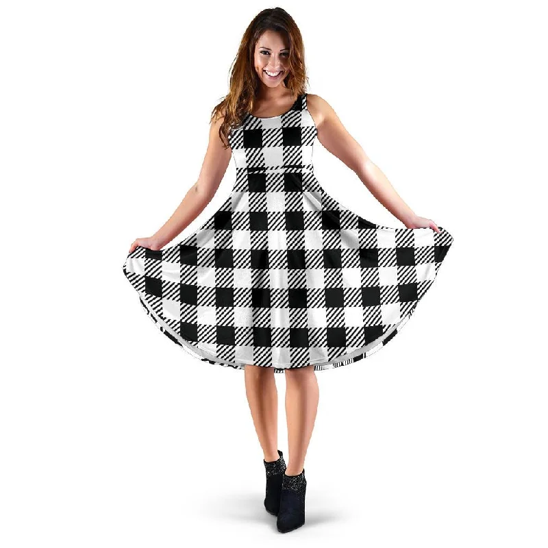 Gingham Black Pattern Print Dress empire Waist empire