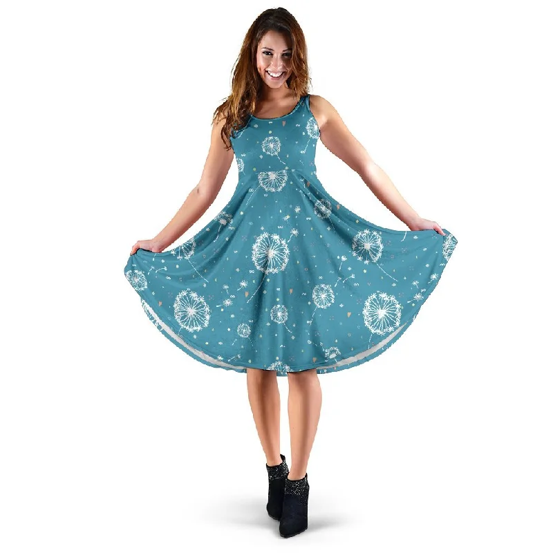 Dandelion Blue Pattern Print Dress Tunics Evening elegant