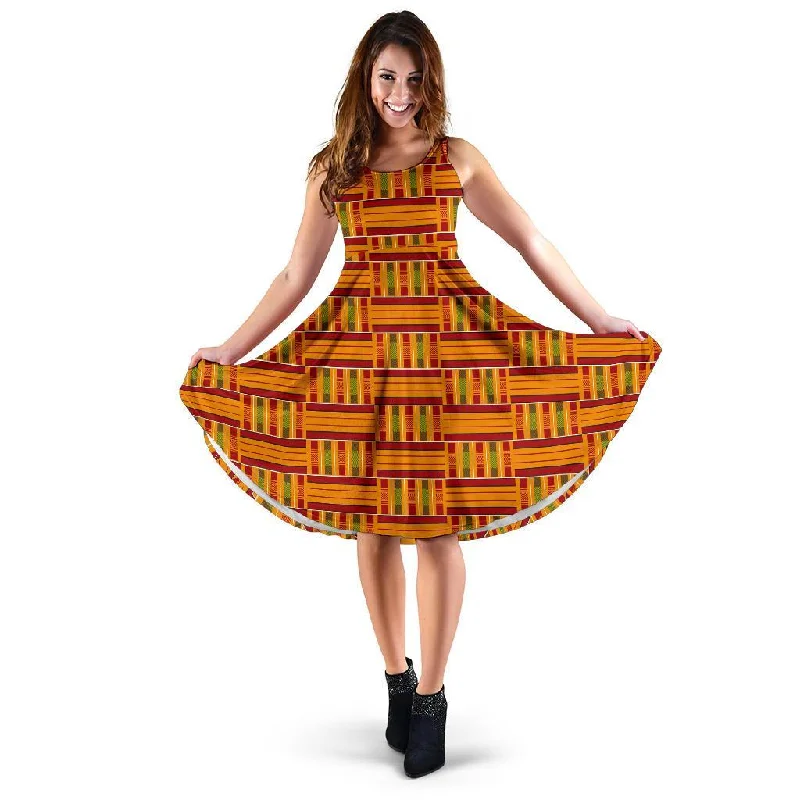 Kente African Print Pattern Dress Boatneck Modish Everyday