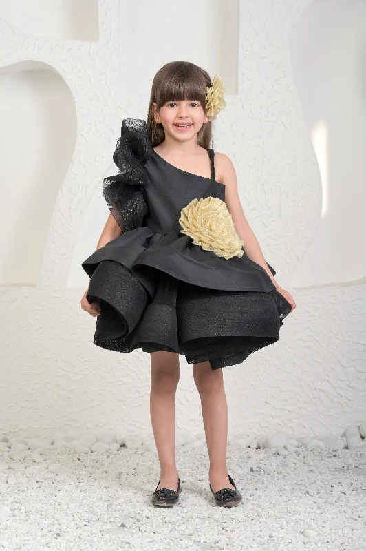 Pre-Order: Black Golden Flower Dress Tunics Winter warm