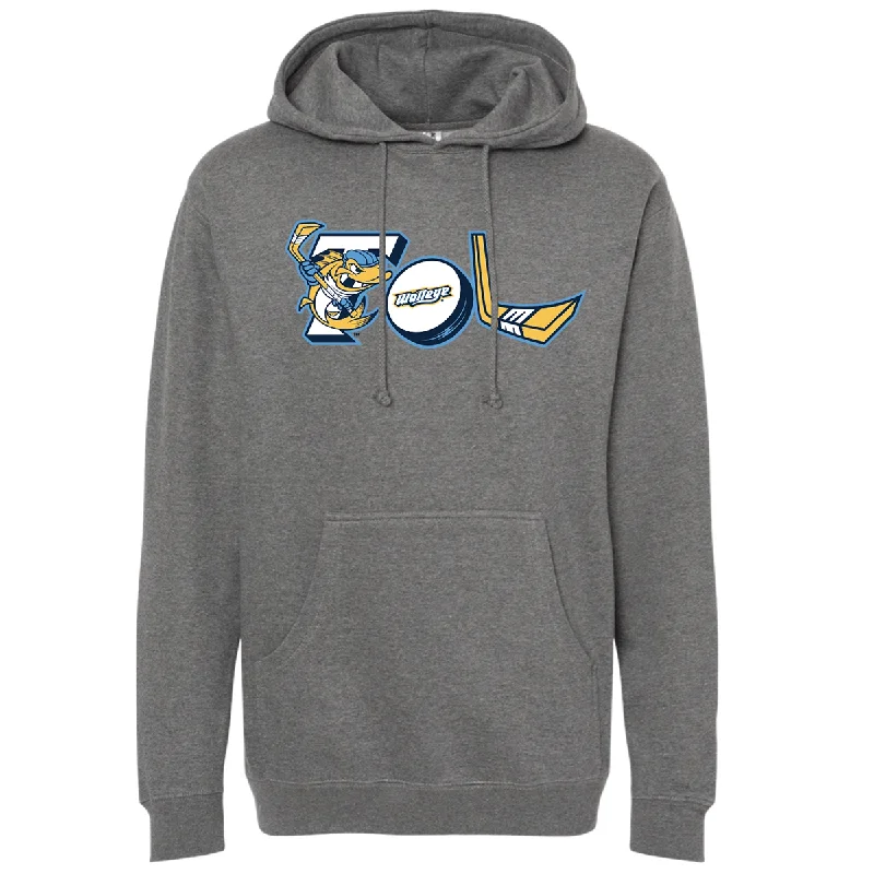 Toledo Walleye TOL Puck & Stick Hoodie Hoodie with Hem Frayed Vintage Worn