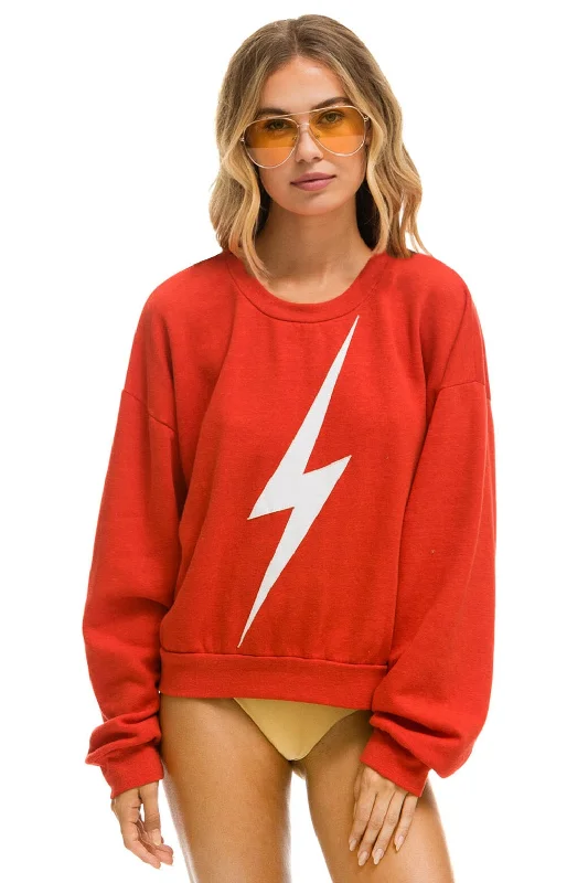 BOLT RELAXED CREW SWEATSHIRT - RED // WHITE Hoodie with Side Slits Relaxed Casual