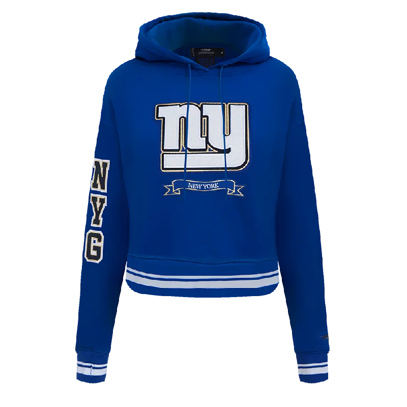 NFL NEW YORK GIANTS PRO PREP RIB FLC WOMEN'S CROPPED PO HOODIE (DODGER BLUE) Hoodie with Lining Warm Insulated