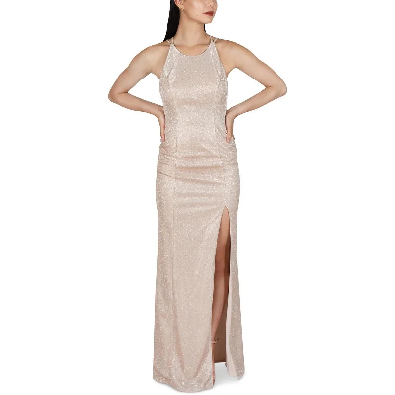 Dear Moon Womens Juniors Metallic Strappy Back Evening Dress Tunics Party sparkling