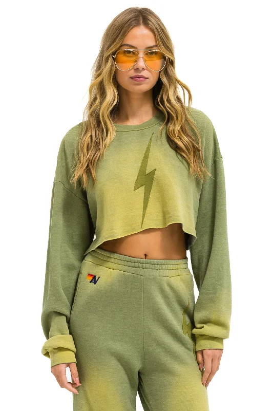 BOLT STITCH CROPPED CREW SWEATSHIRT RELAXED - FADED ARMY Hoodie with Batwing Sleeves Loose Dramatic BOLT STITCH CROPPED CREW SWEATSHIRT RELAXED - FADED ARMY Hoodie with Batwing Sleeves Loose Dramatic