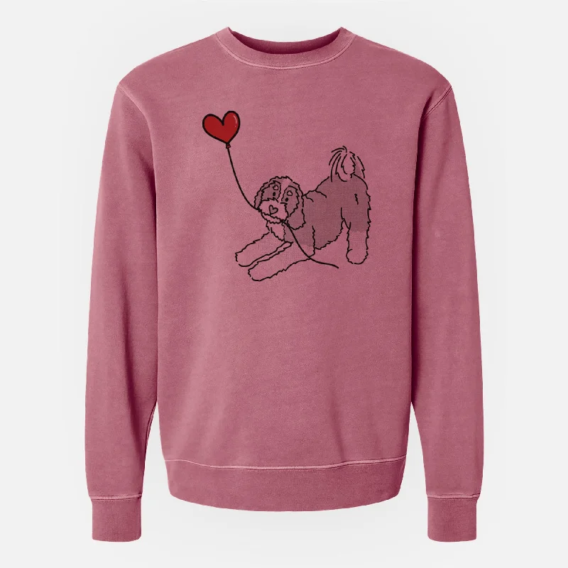 Bernedoodle Heart String - Unisex Pigment Dyed Crew Sweatshirt Hoodie with Elastic Cuffs Stretchable Comfortable