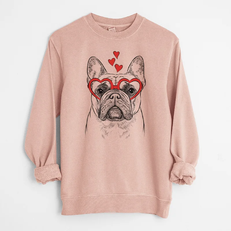 Valentine Acelynn the French Bulldog - Unisex Pigment Dyed Crew Sweatshirt Hoodie with Zipper Versatile Modern