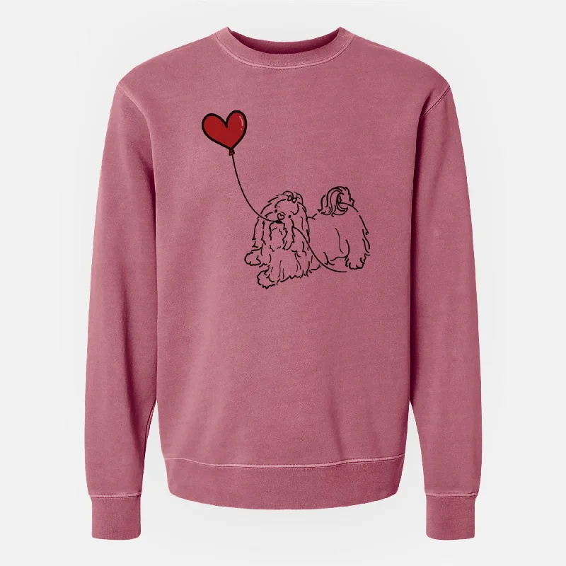 Shih Tzu Heart String - Unisex Pigment Dyed Crew Sweatshirt Hoodie with V-Neck Classic Versatile