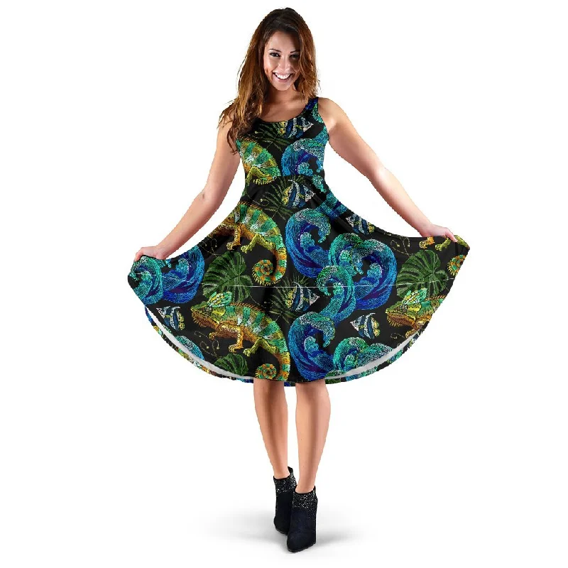 Chameleon Pattern Print Dress Tunics Fleece cozy